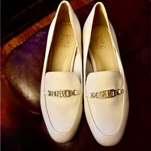 Naturalizer Cream Loafers with Gold Detail